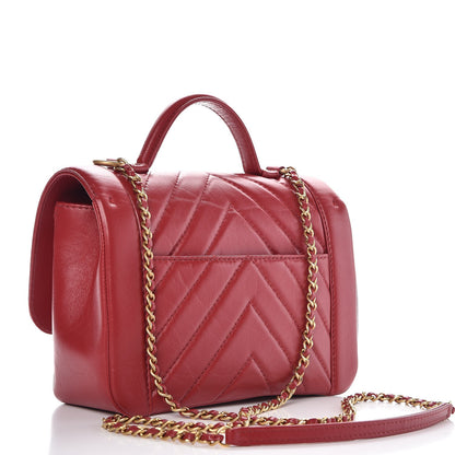 Chanel Calfskin Chevron Quilted Top Handle Flap Red 2 of 13