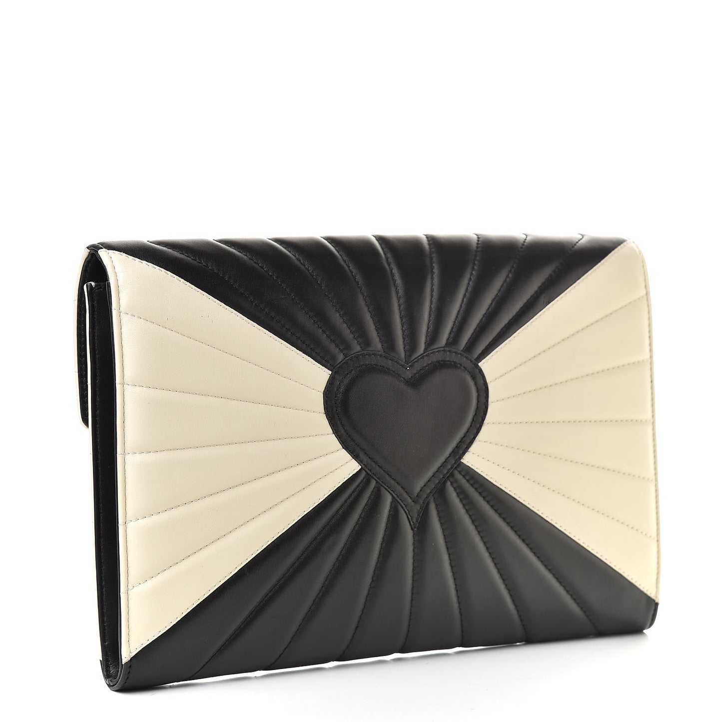 Calfskin Trapuntata Queen Margaret Clutch Mystic White Black