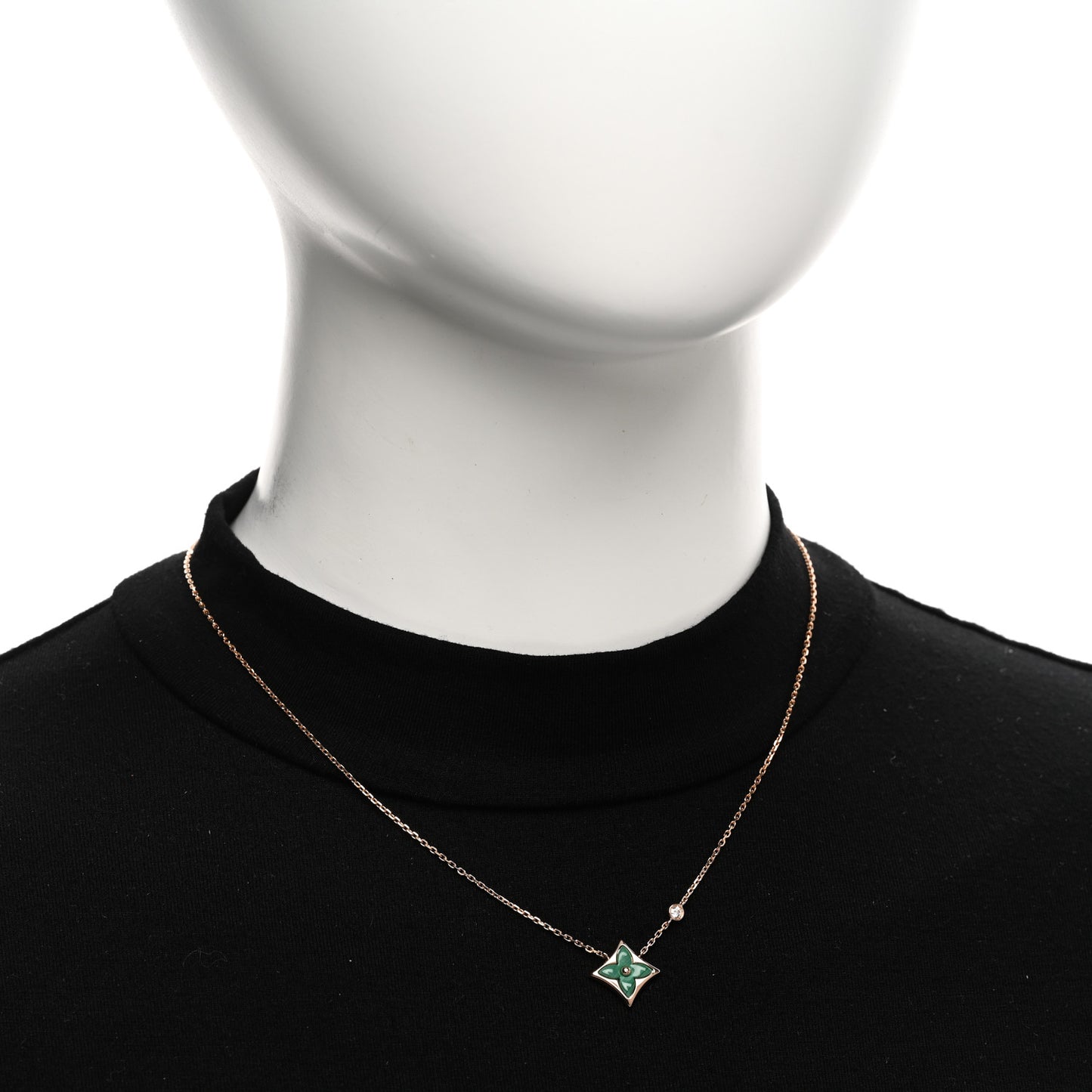18K Pink Gold Diamond Malachite Color Blossom BB Star Pendant Necklace