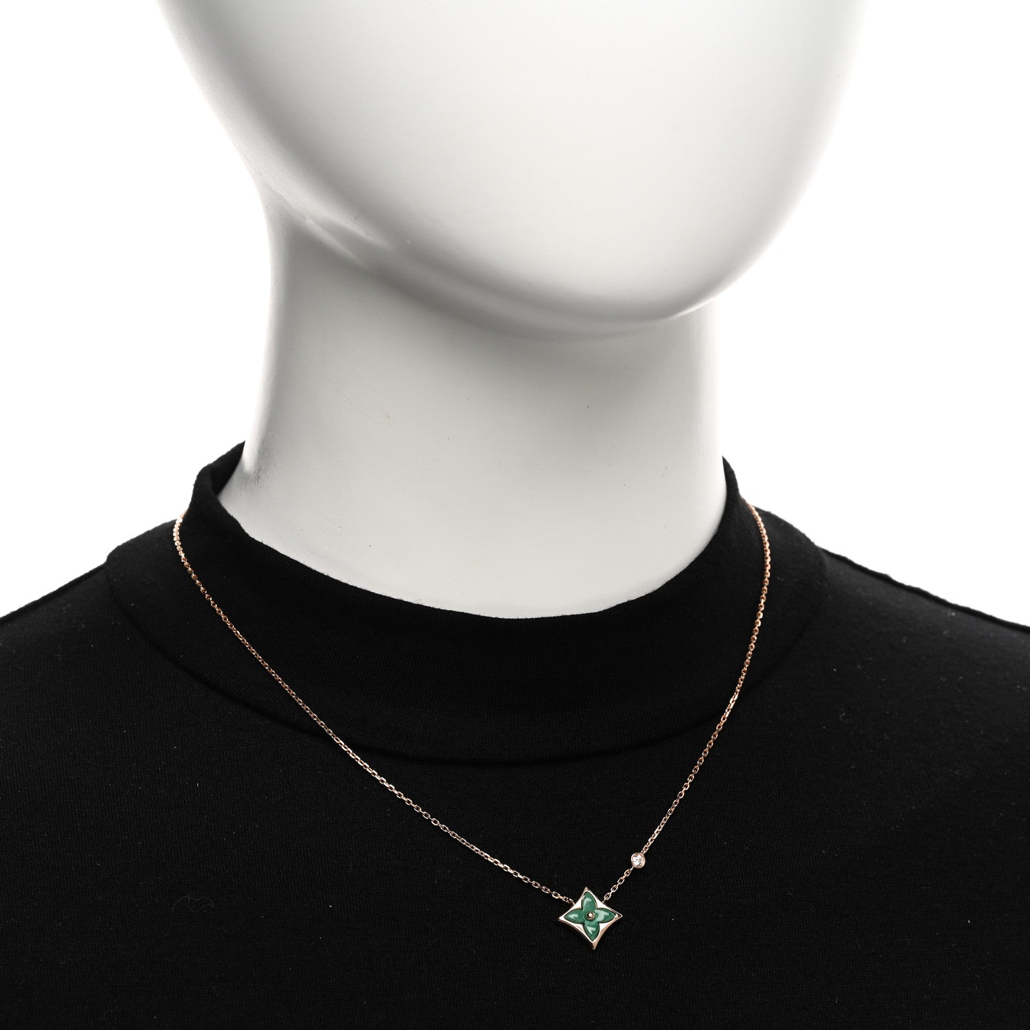 Louis Vuitton 18K Pink Gold Diamond Malachite Color Blossom BB Star Pendant Necklace 2 of 5