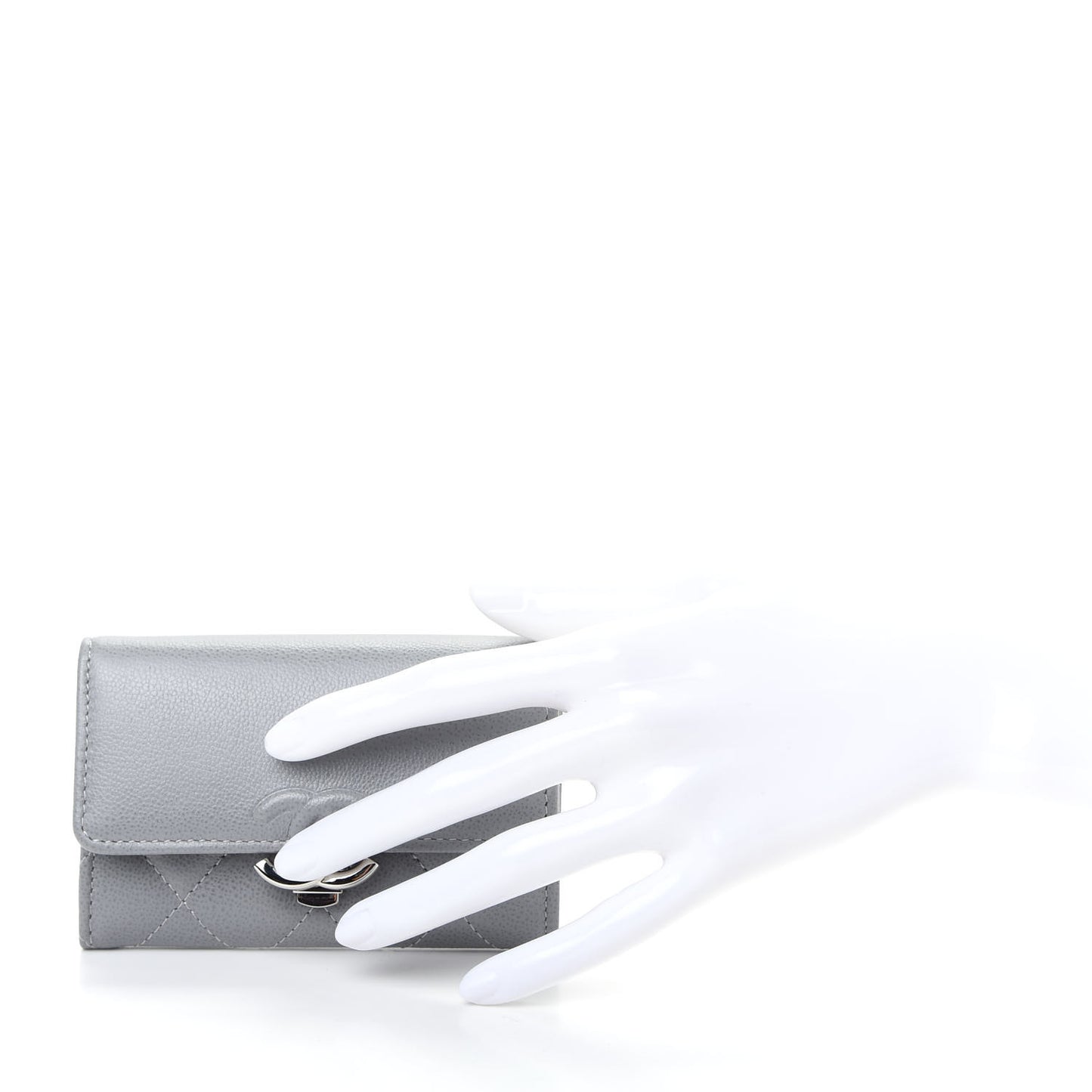 Grained Calfskin Quilted CC Box Flap Card Holder Grey