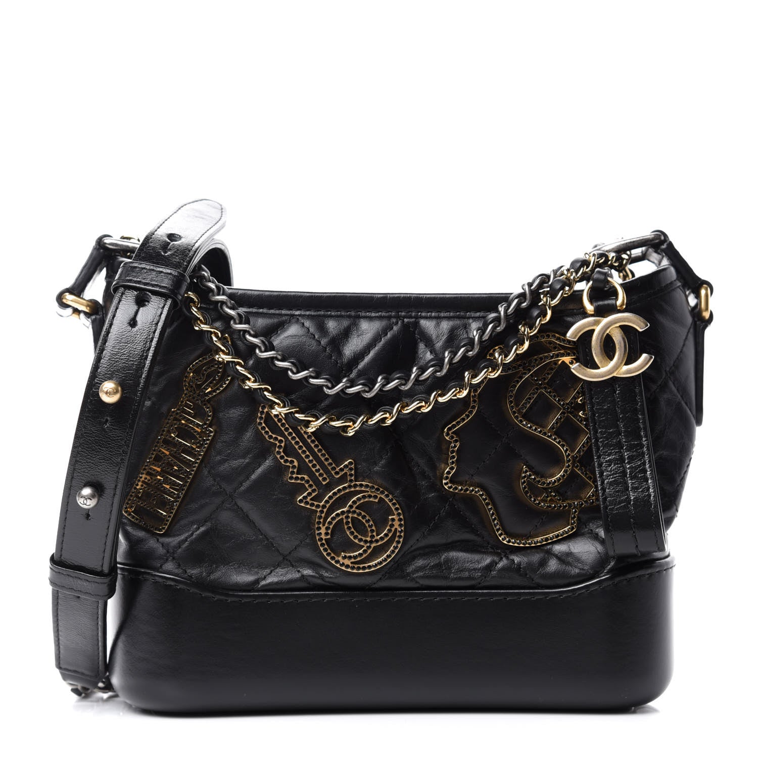 Chanel Aged Calfskin Quilted Charms Small Gabrielle Hobo Black 1 of 10