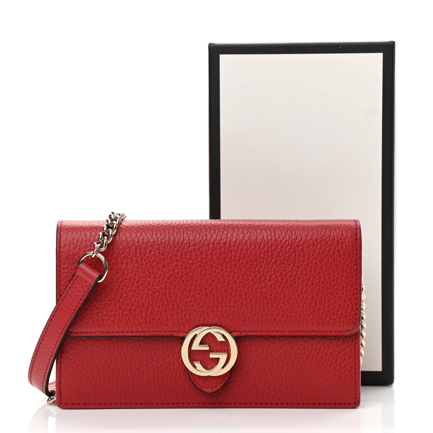 Gucci Dollar Calfskin Interlocking G Chain Wallet Red 11 of 11