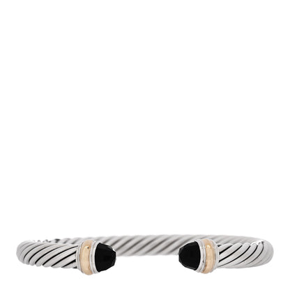 David Yurman Sterling Silver 14K Yellow Gold Black Onyx 7mm Cable Classics Bracelet 1 of 3