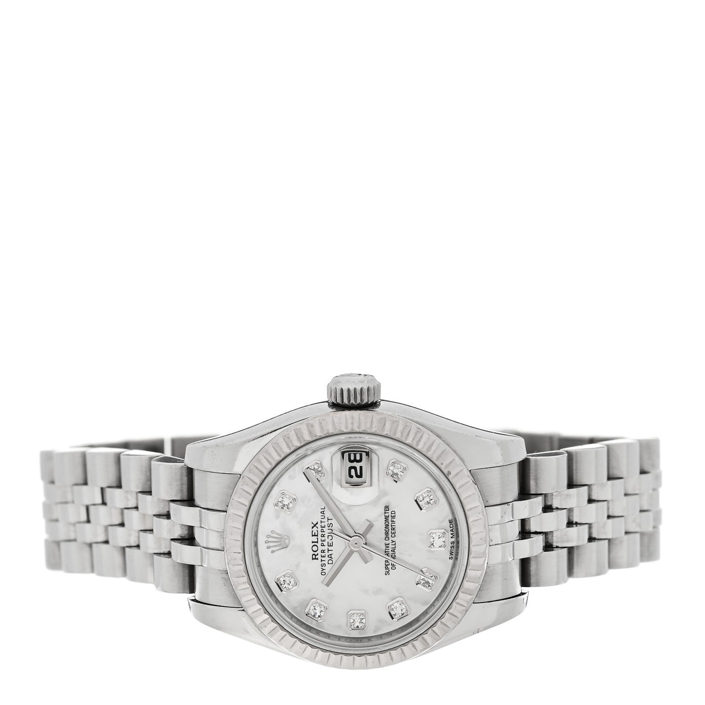 Stainless Steel 18K White Gold Diamond Mother of Pearl 26mm Oyster Perpetual Datejust Watch 179174