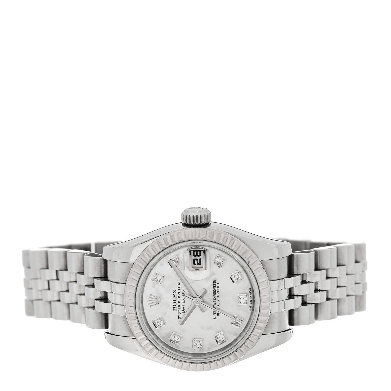 Rolex Stainless Steel 18K White Gold Diamond Mother of Pearl 26mm Oyster Perpetual Datejust Watch 179174 2 of 6