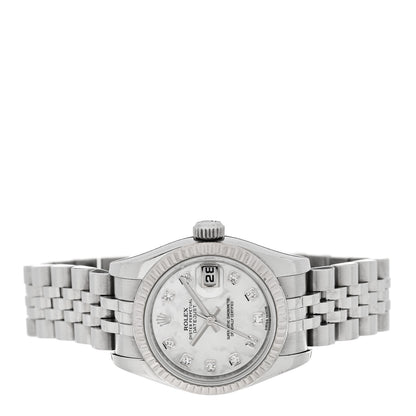 Rolex Stainless Steel 18K White Gold Diamond Mother of Pearl 26mm Oyster Perpetual Datejust Watch 179174 2 of 6