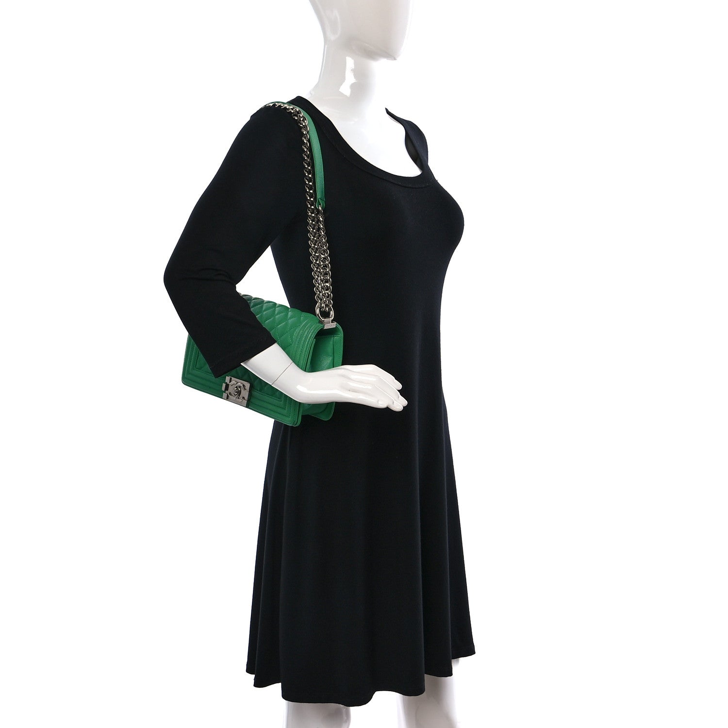 Chanel Caviar Quilted Medium Boy Flap Green 2 of 14