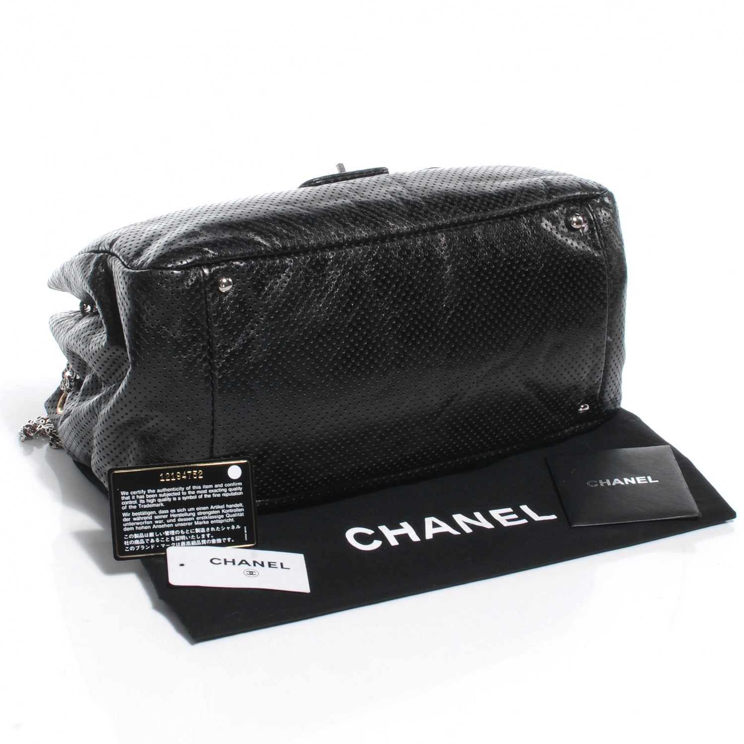 Chanel Metallic Calfskin Perforated Large Drill Accordion Flap Black 4 of 7
