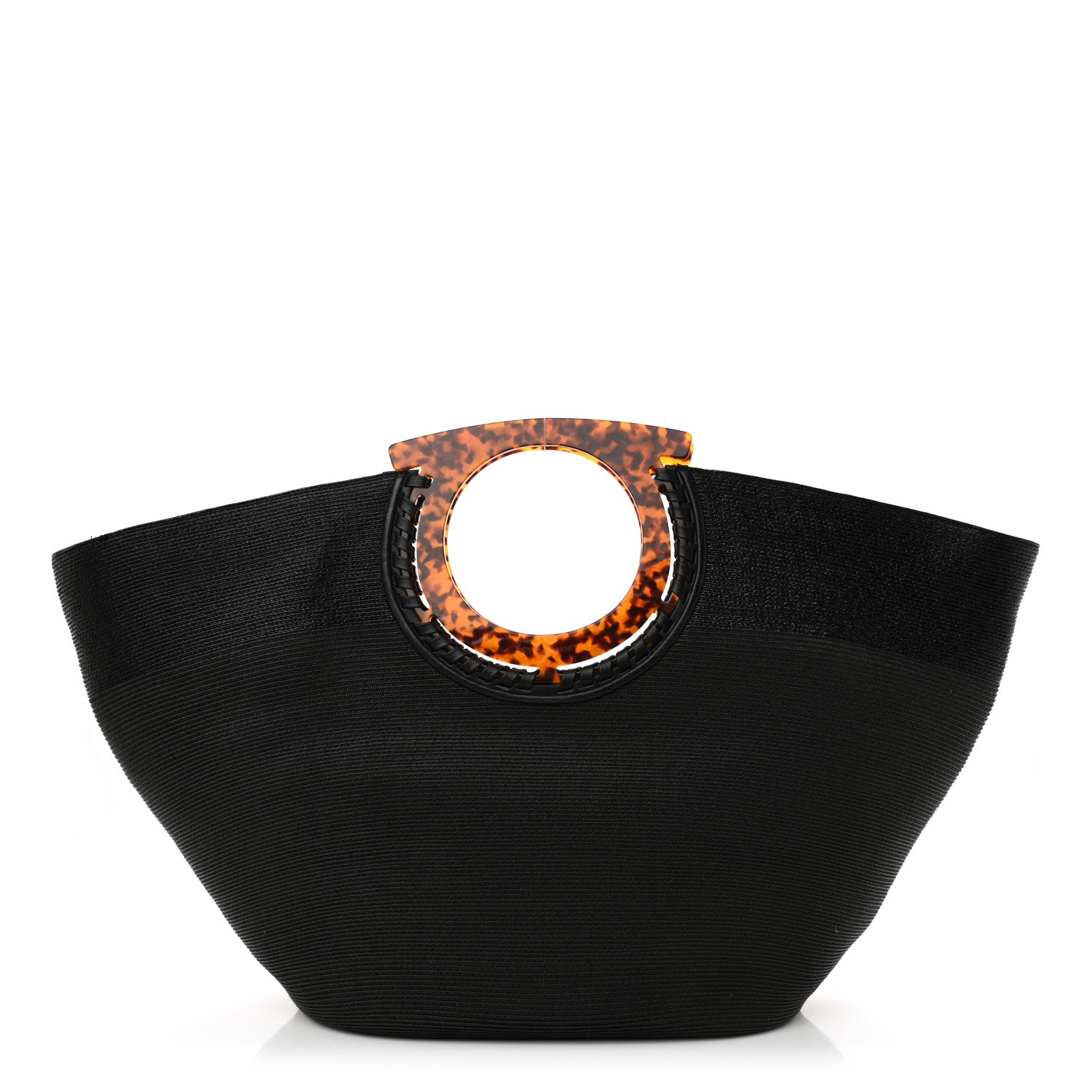 Salvatore Ferragamo Straw Maia Gancini Rascello Tote Black 1 of 8