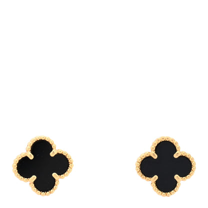 Van Cleef & Arpels 18K Yellow Gold Black Onyx Sweet Alhambra Earrings 1 of 5