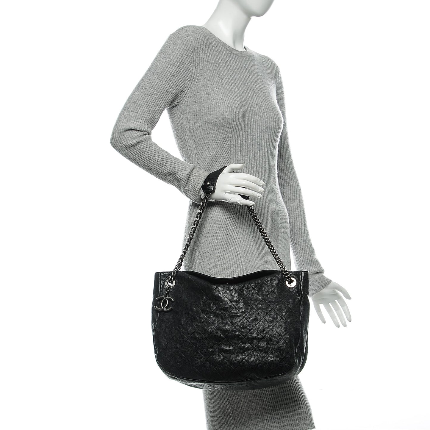 Caviar Quilted Simply CC Hobo Black