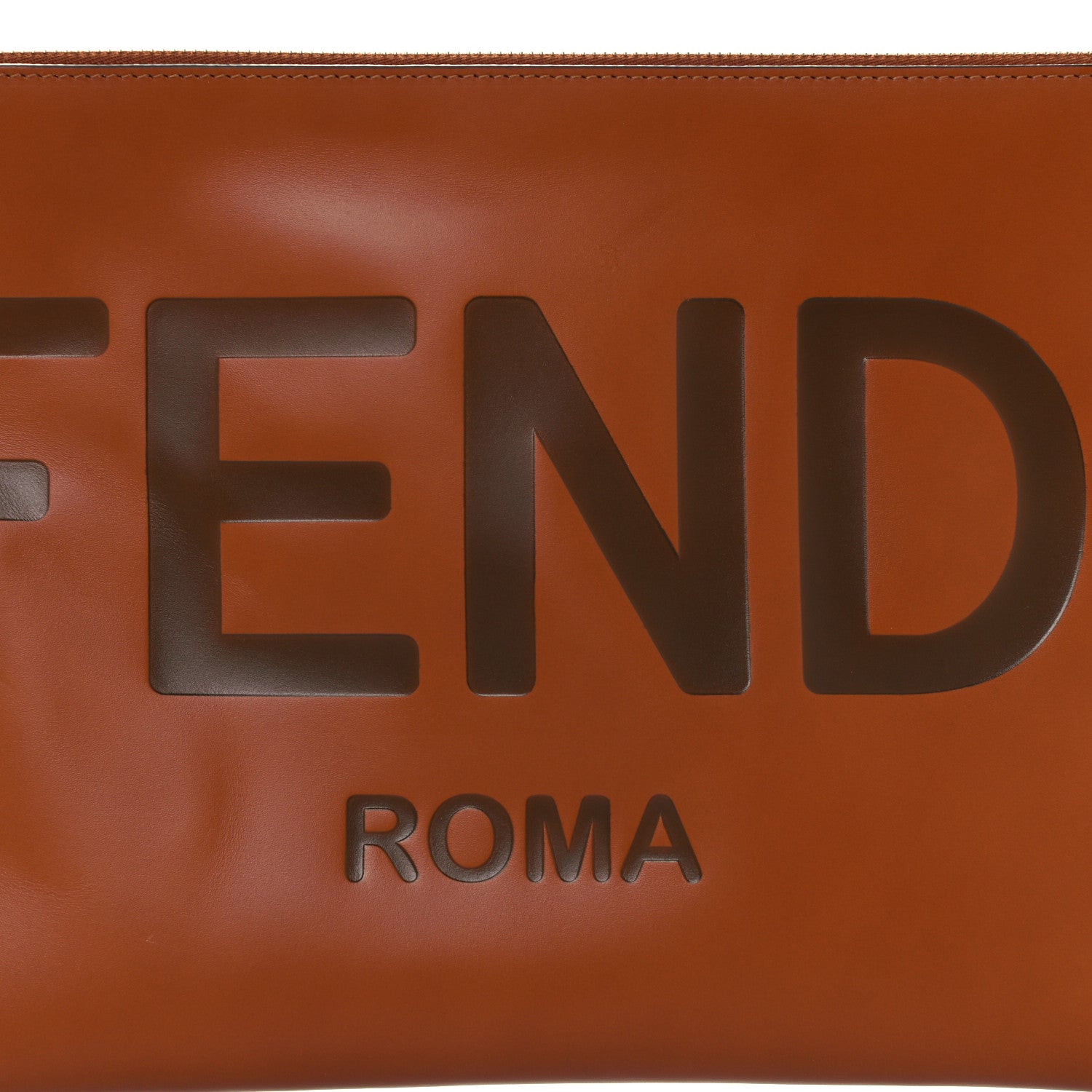 Fendi Vitello King Logo Embossed Large Flat Pouch Cuoio 9 of 11
