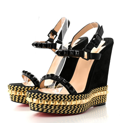 Christian Louboutin Calfskin Suede Cataclou 140 Wedge Sandals 41 Black 3 of 8
