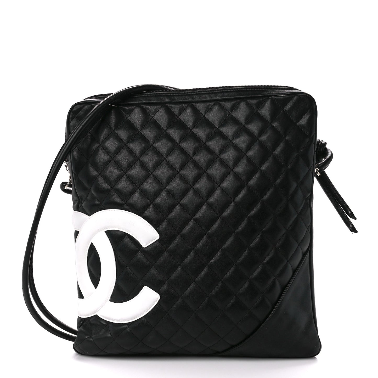 Calfskin Quilted Large Cambon Messenger Black White