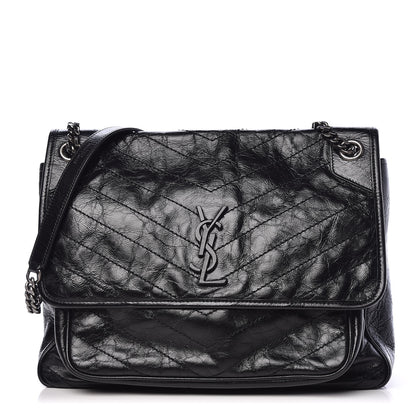 Saint Laurent Crinkled Calfskin Matelasse Monogram Large Niki Chain Satchel Black 1 of 10