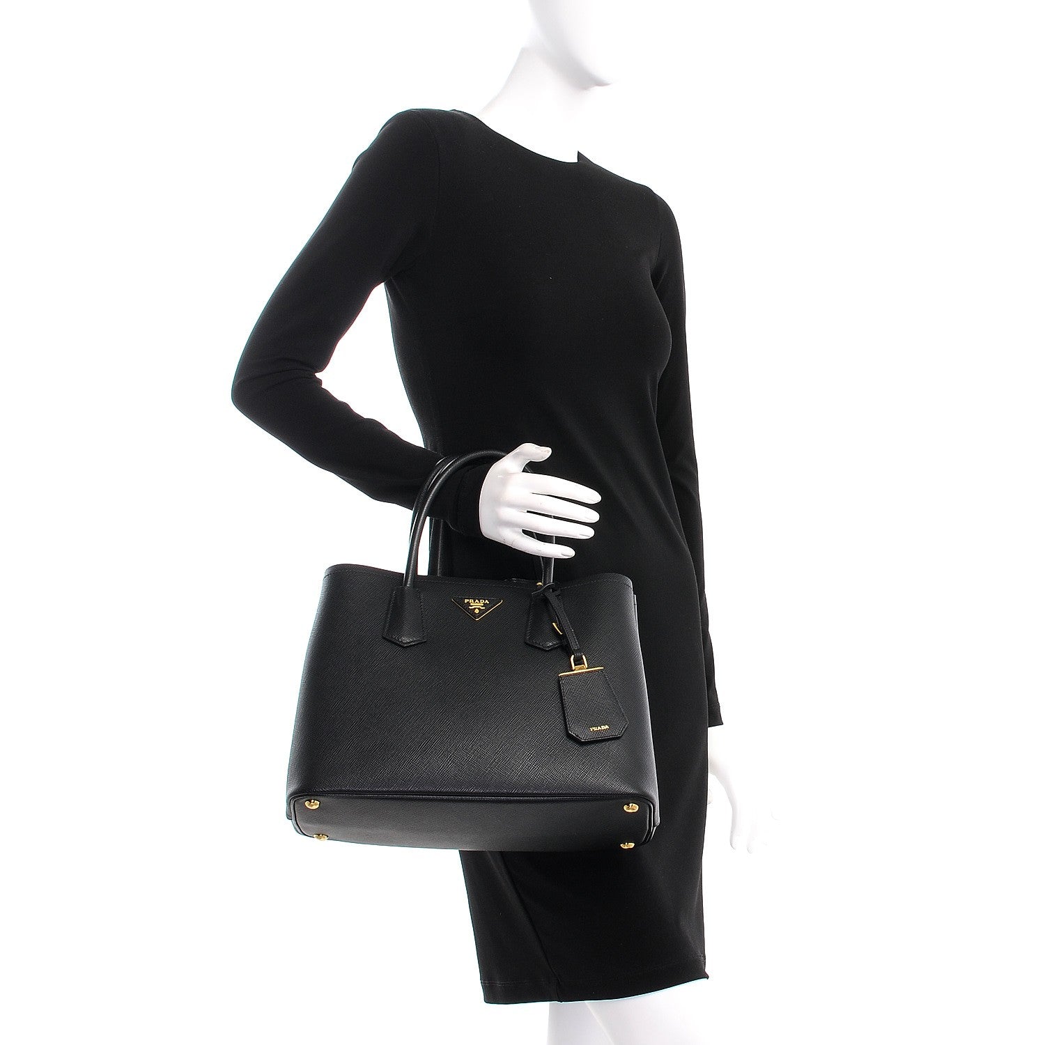 Prada Saffiano Cuir Medium Double Bag Black Mughetto 3 of 8