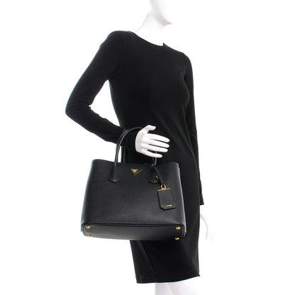 Prada Saffiano Cuir Medium Double Bag Black Mughetto 3 of 8
