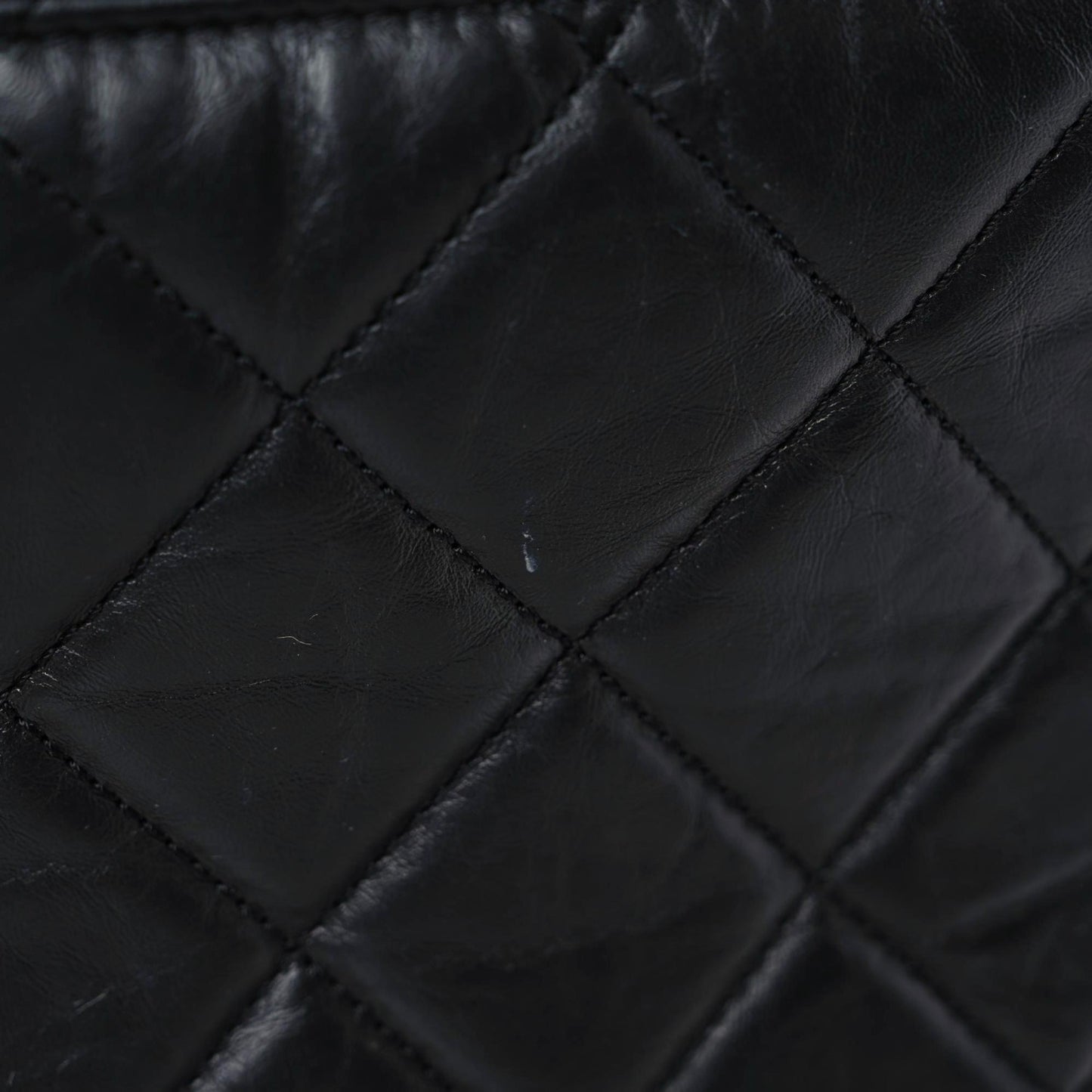 Crumpled Calfskin Quilted Large Chain All Over Flap Bag Black