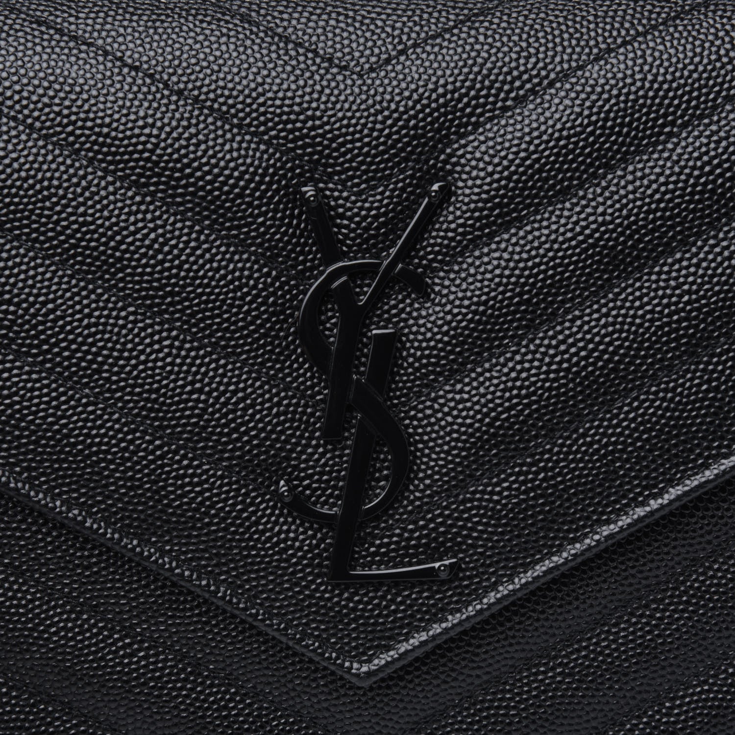 Saint Laurent Grain De Poudre Matelasse Chevron Monogram Chain Wallet Black 9 of 10