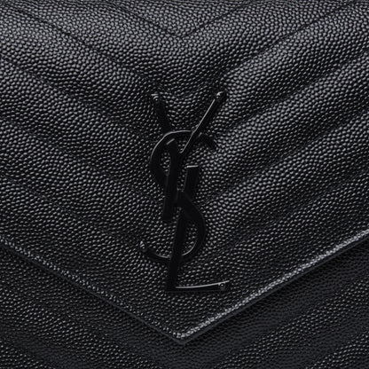Saint Laurent Grain De Poudre Matelasse Chevron Monogram Chain Wallet Black 9 of 10