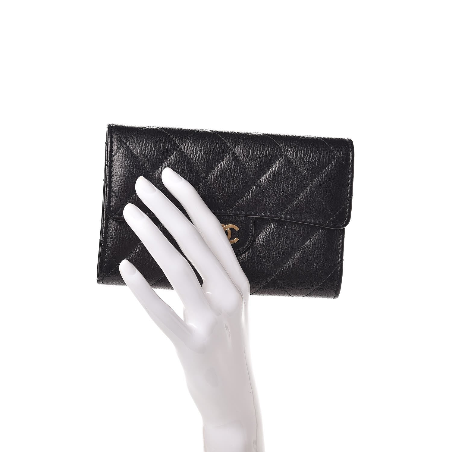 Chanel Letter Calfskin Embossed Quilted Small Flap Wallet Black 2 of 8