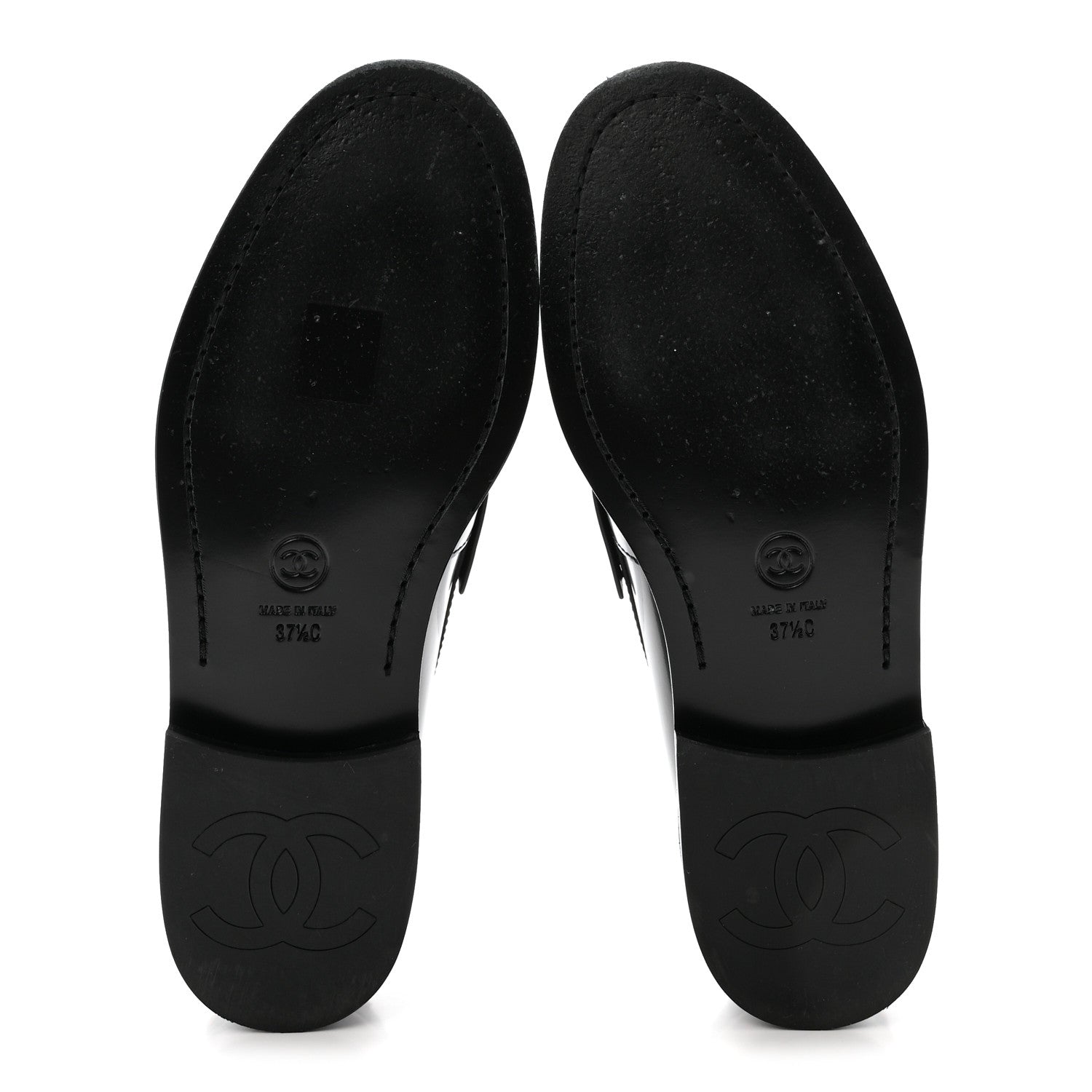 Chanel Shiny Calfskin Logo Loafers 37.5 Black 6 of 9
