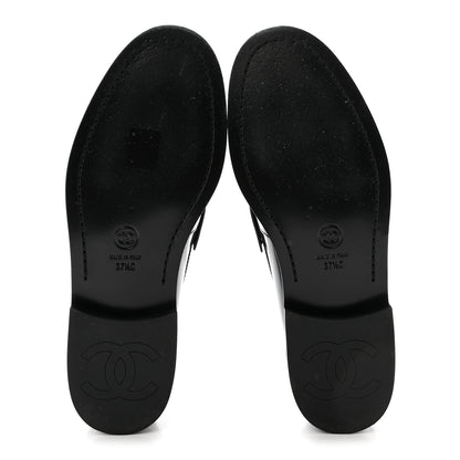 Chanel Shiny Calfskin Logo Loafers 37.5 Black 6 of 9