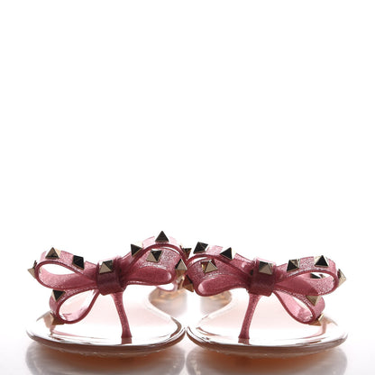 Valentino Garavani PVC Jelly Glitter Rockstud Bow Thong Sandals 37 Pink 2 of 8