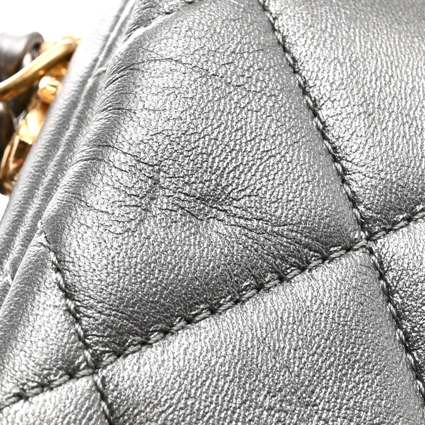 Metallic Lambskin Quilted Mini Side Note Flap Grey