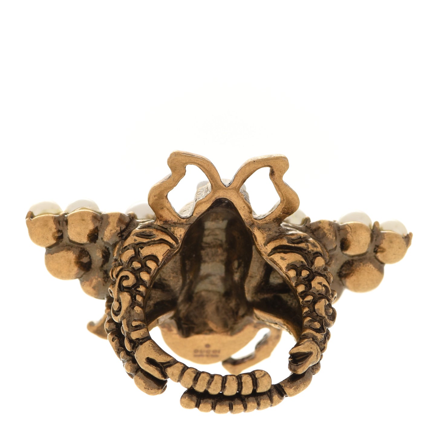 Metal Crystal Pearl Bee Ring S Aged Gold
