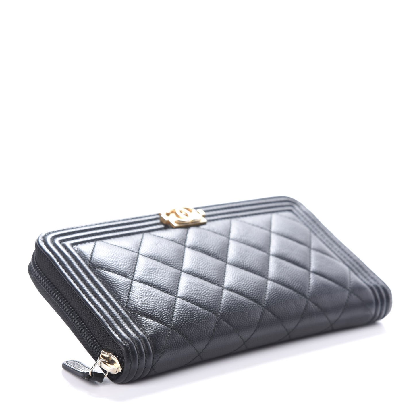 Caviar Quilted Boy Long Zip Around Wallet Black
