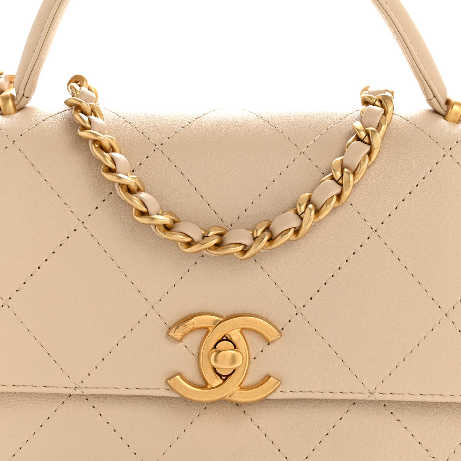 Chanel Calfskin Stitched Flap Top Handle Beige 1868007 – FASHIONPHILE