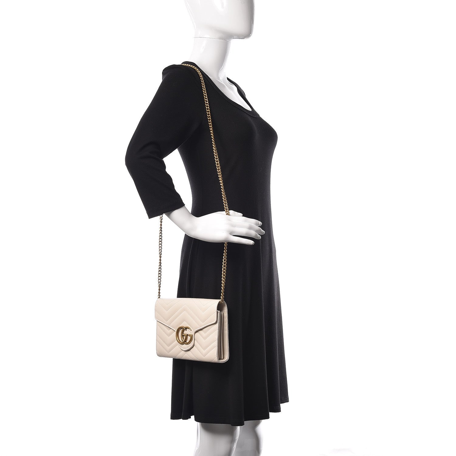 Gucci Calfskin Matelasse GG Marmont Chain Wallet Mystic White 2 of 13