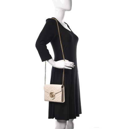 Gucci Calfskin Matelasse GG Marmont Chain Wallet Mystic White 2 of 13