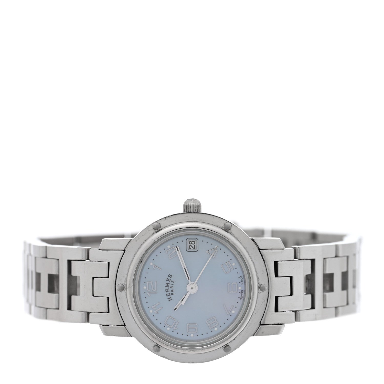 Hermes Stainless Steel Blue Mother of Pearl 24mm Clipper Quartz Watch 2 of 4