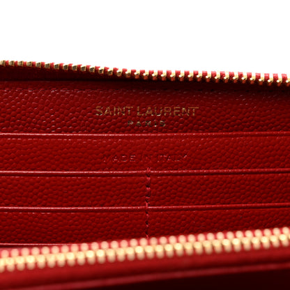 Saint Laurent Grain De Poudre Matelasse Chevron Monogram Zip Around Wallet Red 6 of 10