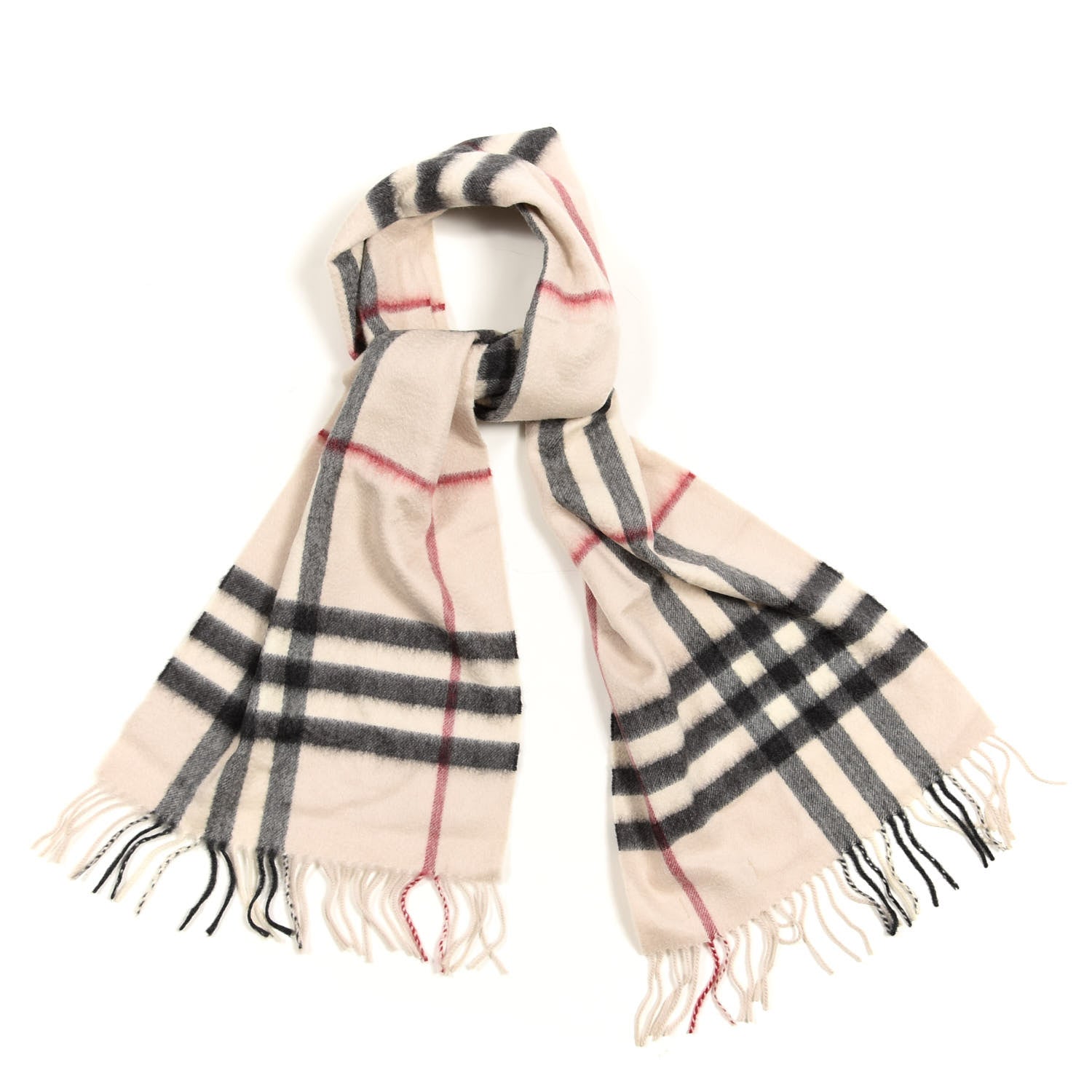 Burberry Cashmere Classic Check Fringe Scarf Ivory 1 of 3