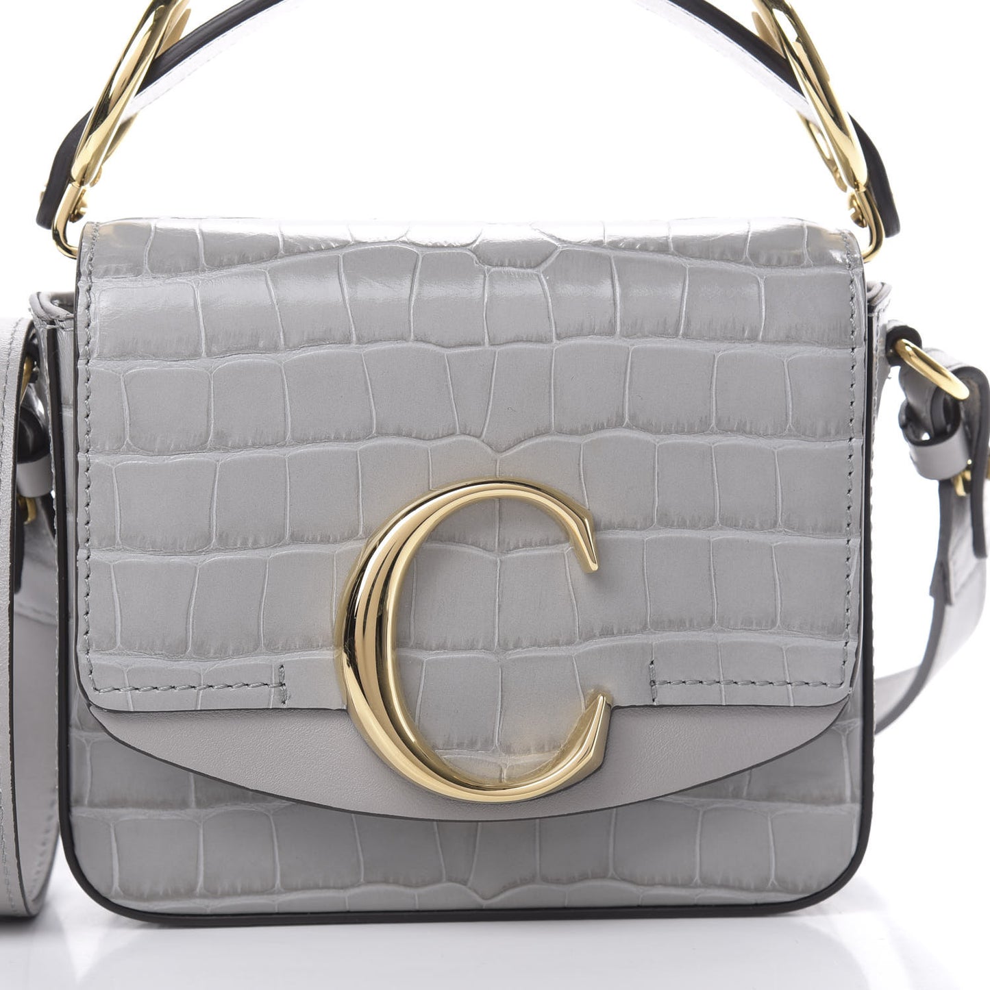 Calfskin Crocodile Embossed Mini C Bag Stormy Grey