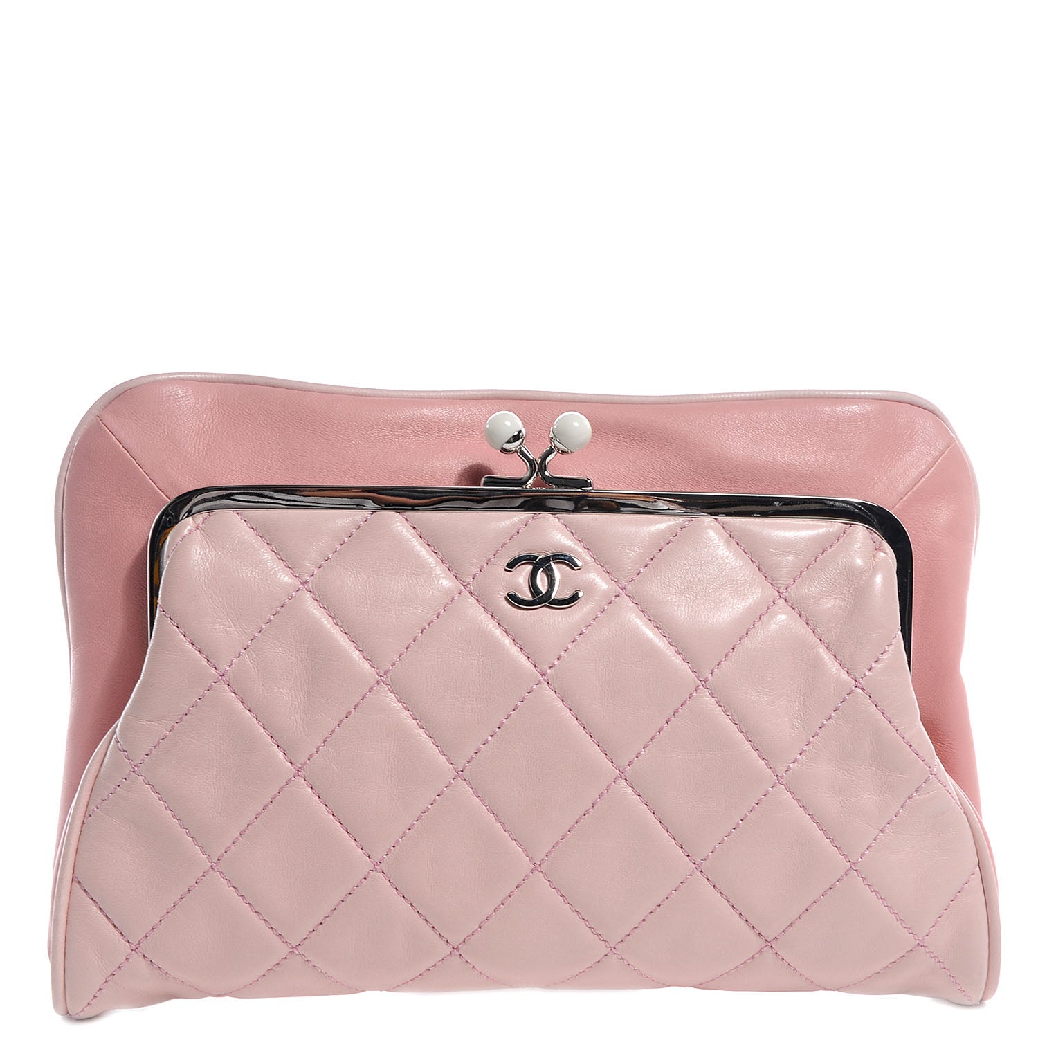 Chanel Lambskin Quilted Resin Pearl Clasp Clutch Pink 1 of 8