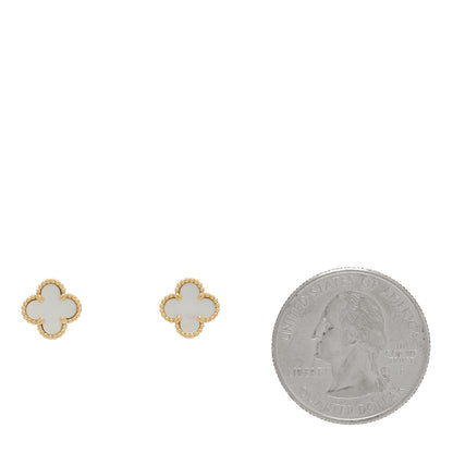 Van Cleef & Arpels 18K Yellow Gold Mother of Pearl Sweet Alhambra Earrings 2 of 4