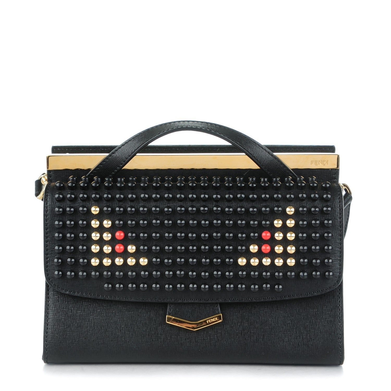 Fendi Vitello Elite Studded Monster Mini Demi Jour Shoulder Bag Black 1 of 8