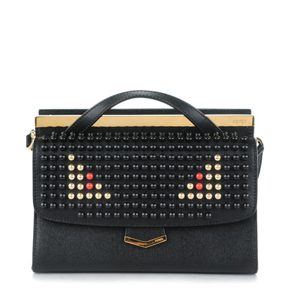 Fendi Vitello Elite Studded Monster Mini Demi Jour Shoulder Bag Black 1 of 8