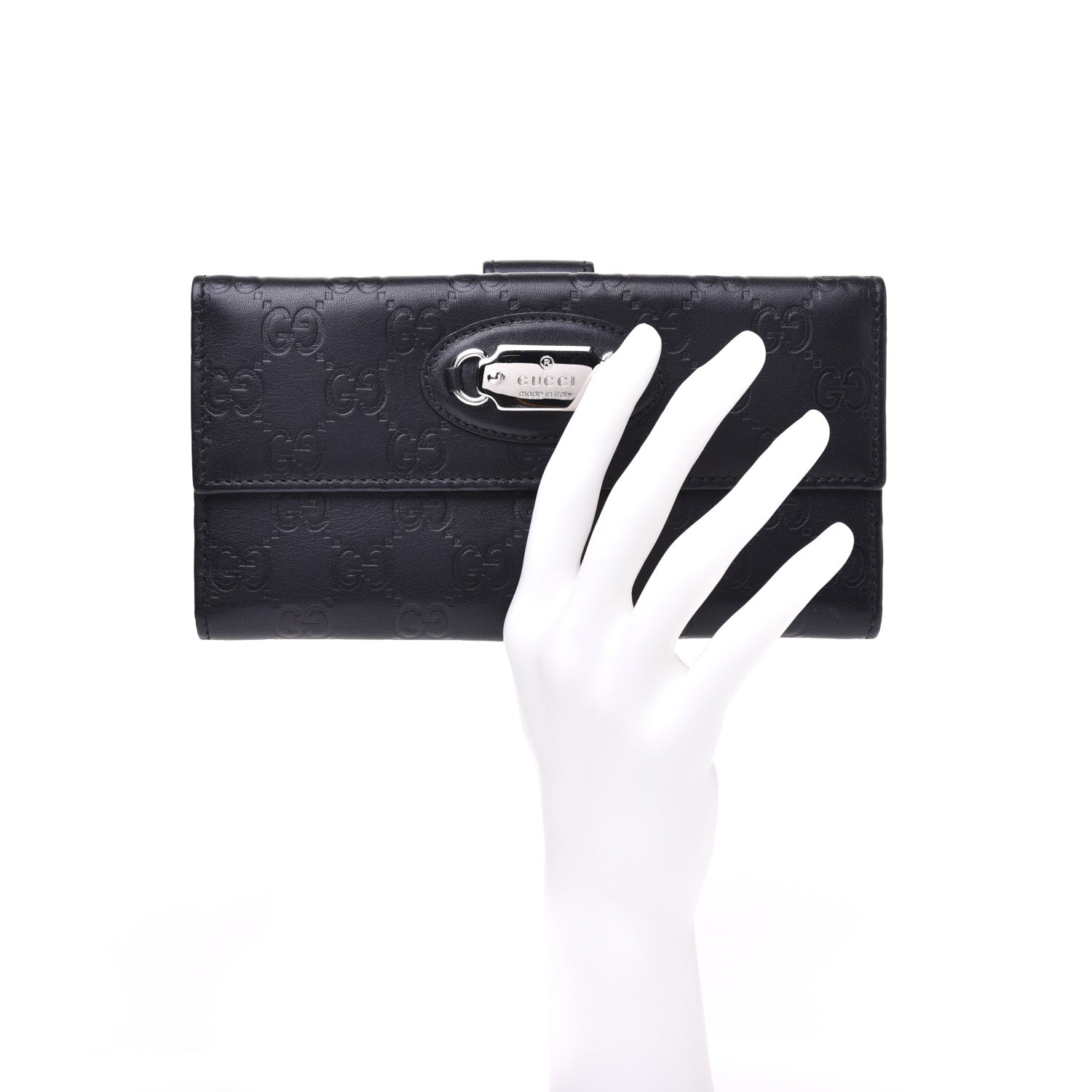Gucci Guccissima Punch Continental Flap Wallet Black 3 of 17