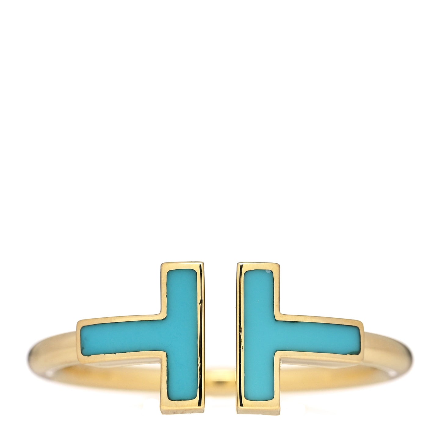 18K Yellow Gold Turquoise T Square Ring 58 8.5