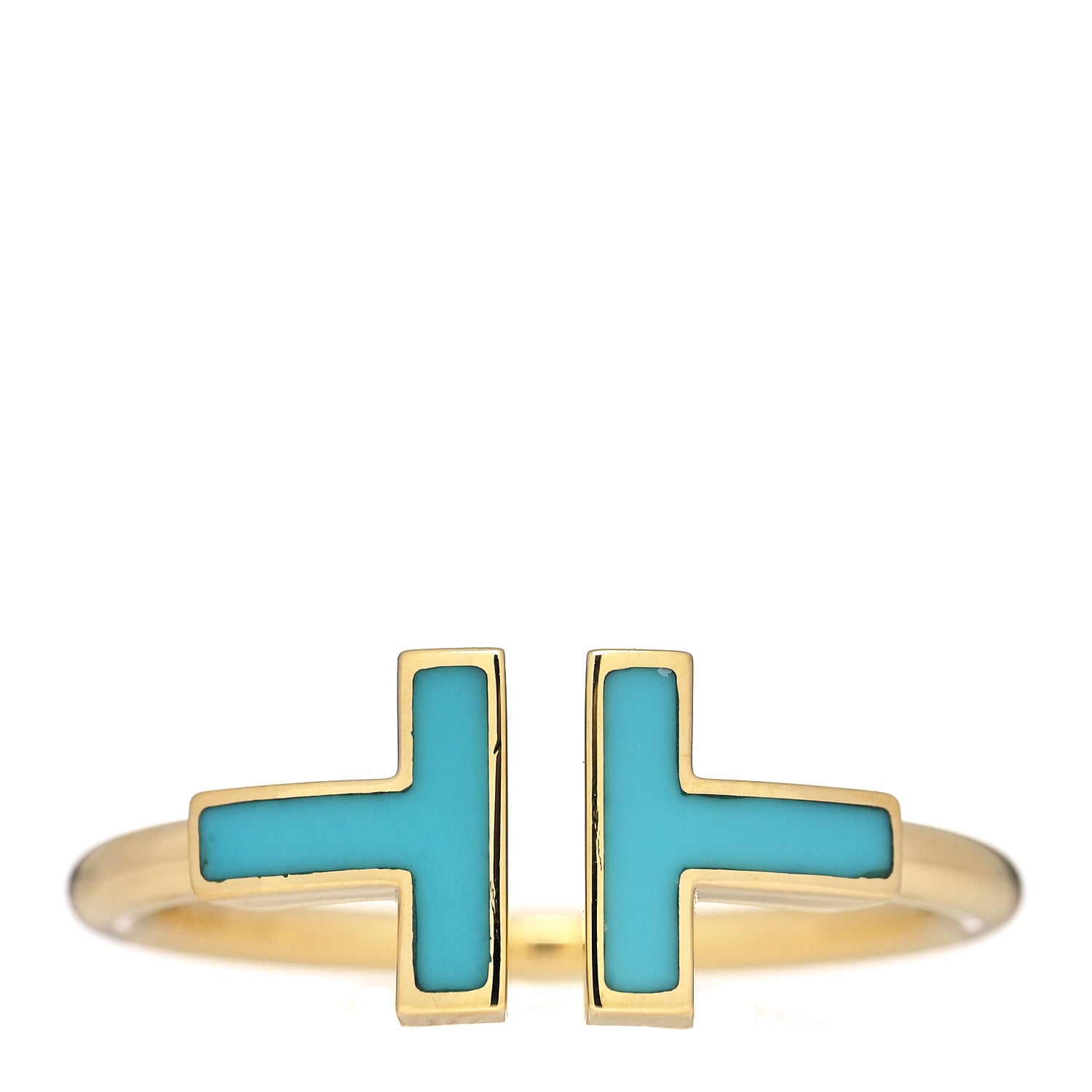 Tiffany 18K Yellow Gold Turquoise T Square Ring 58 8.5 1 of 5