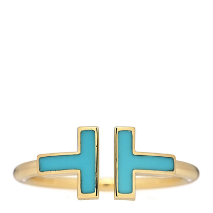 Tiffany 18K Yellow Gold Turquoise T Square Ring 58 8.5 1 of 5