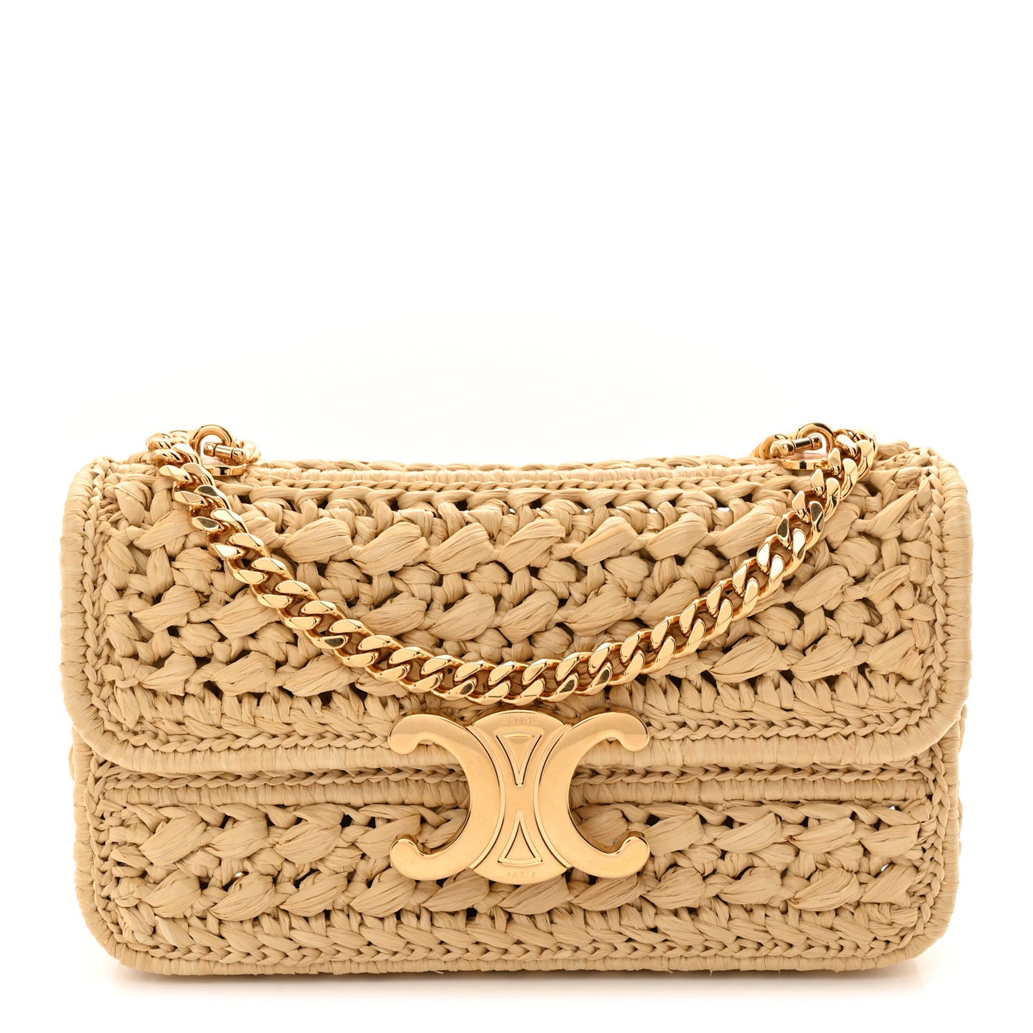 Raffia Effect Claude Chain Shoulder Bag Natural