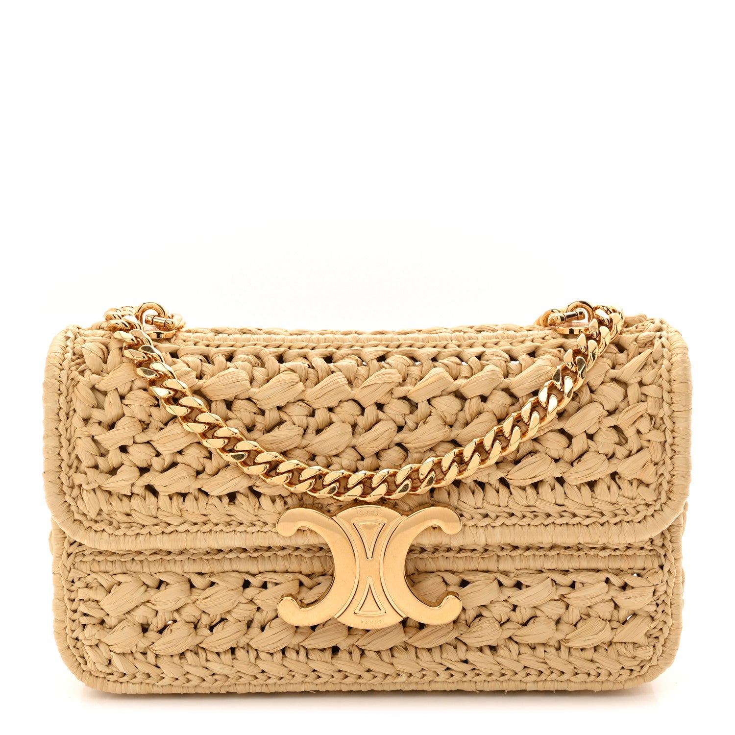 Celine Raffia Effect Claude Chain Shoulder Bag Natural 1 of 10