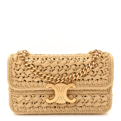 Celine Raffia Effect Claude Chain Shoulder Bag Natural 1 of 10
